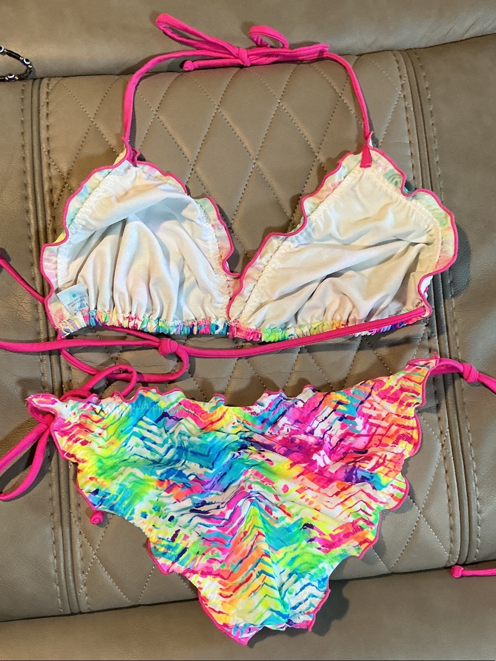 VENUS Multicolor Ruffled Bikini - Hot Pink Trim - Picture 2 of 3